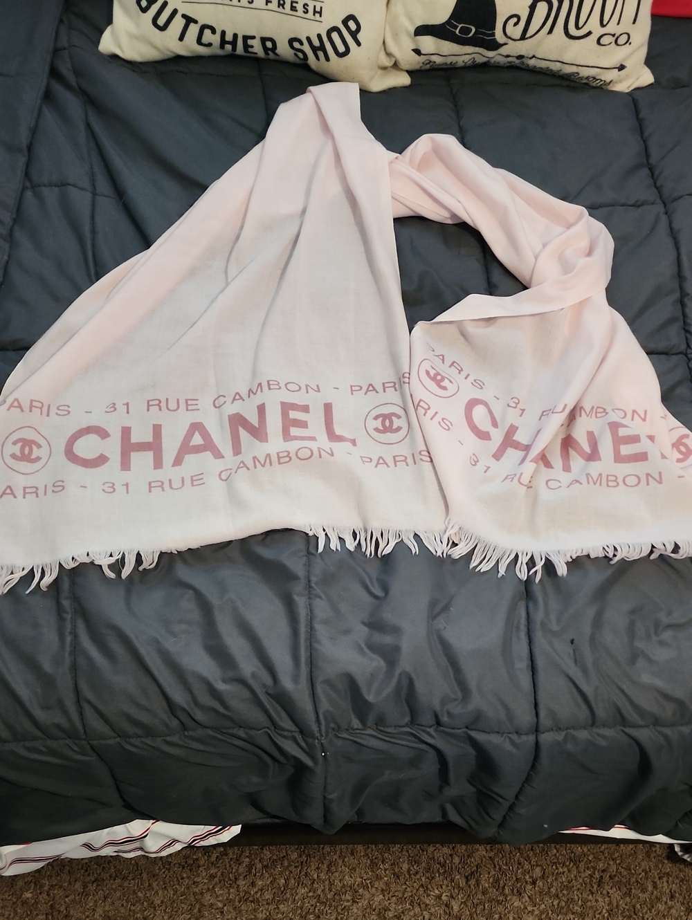 Authentic CHANEL Light Pink Fringe Scarf - Made In England